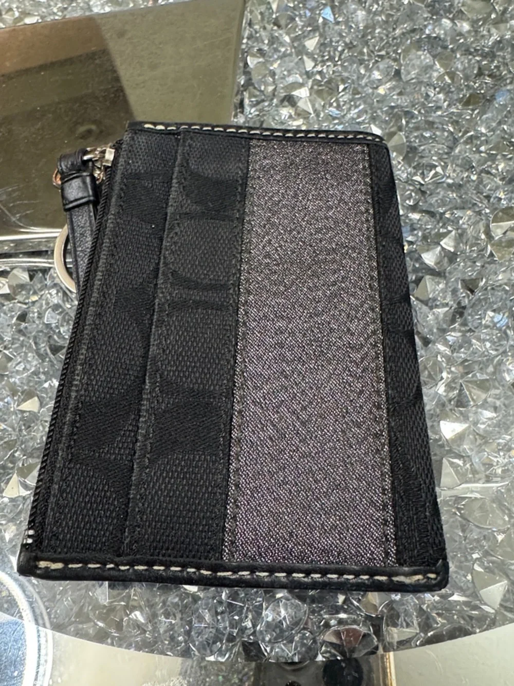 Coach Black Signature Card Case with Metallic Stripe card holder